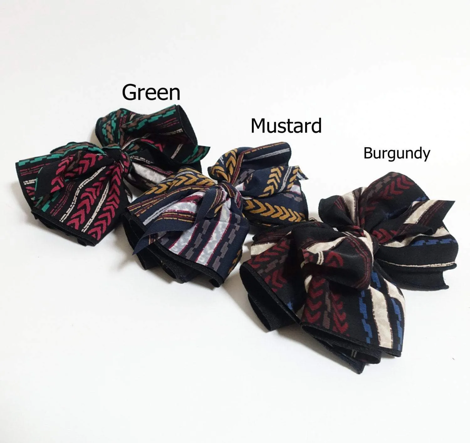 Handmade Arrow Stripe Printed Big Bow French Hair Barrette Fall Winter Hair Accessories