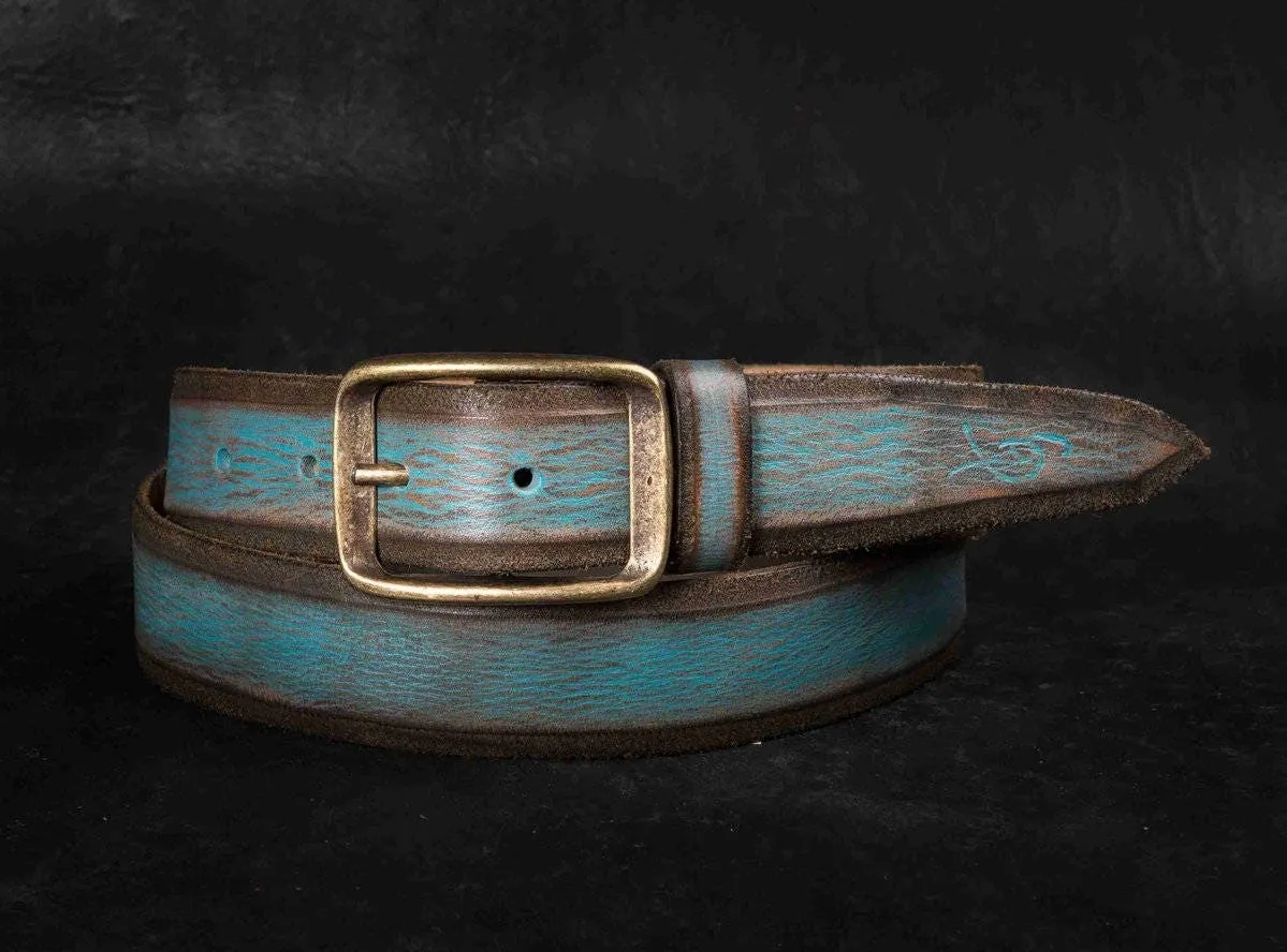 Handmade Distressed Leather Mens Belt with Bronze Buckle - Custom Fashion Accessory for Him