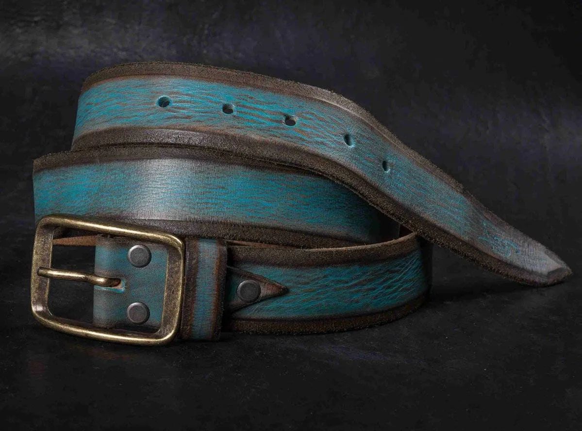 Handmade Distressed Leather Mens Belt with Bronze Buckle - Custom Fashion Accessory for Him