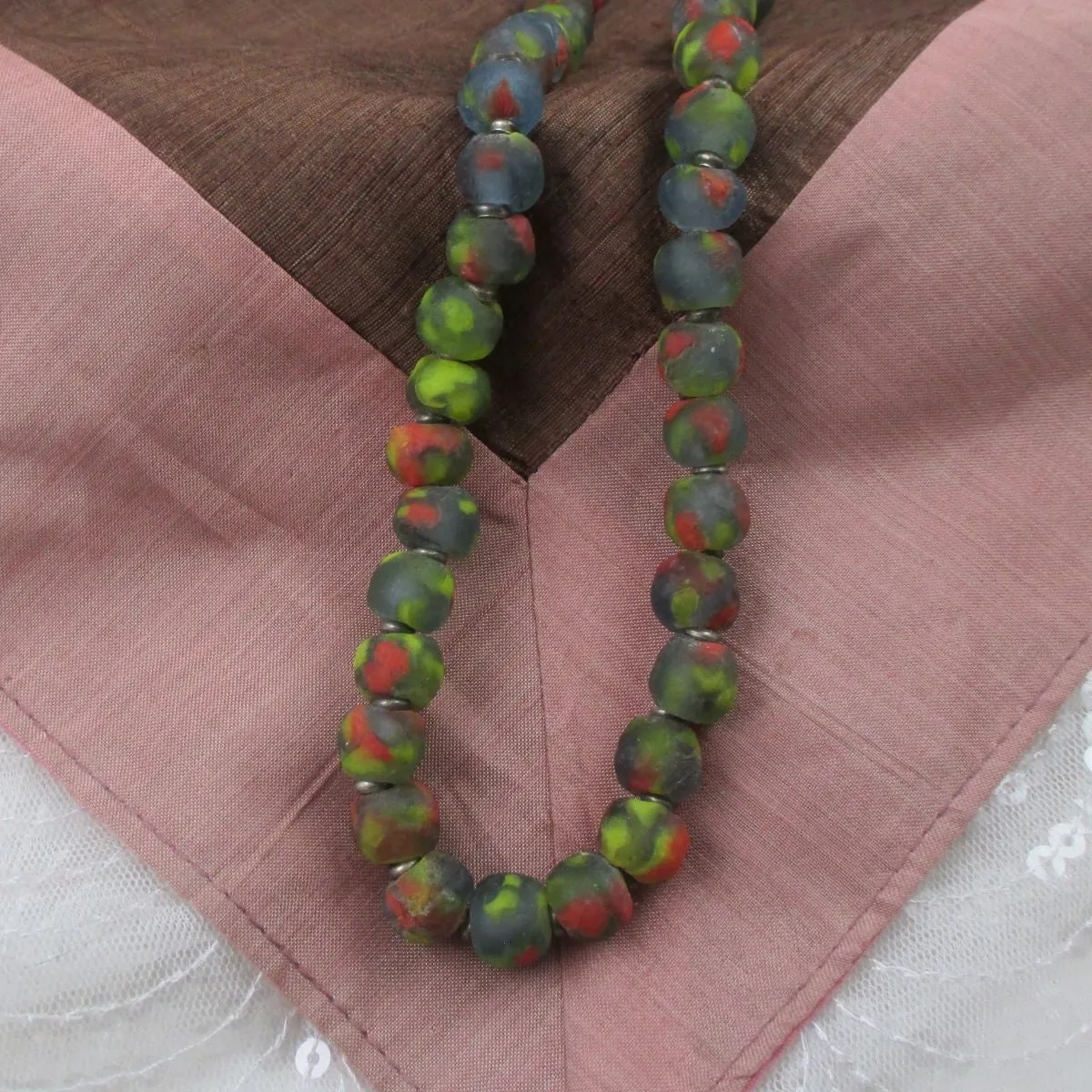 Handmade West African  Multi-colored Trade Bead Necklace