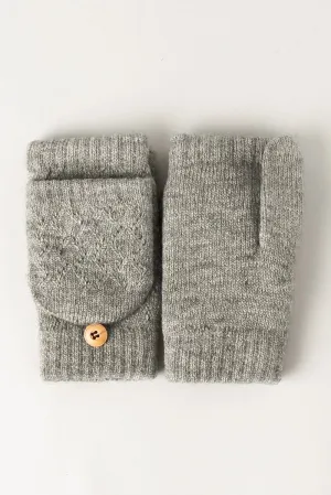 Hat | Grey Knit Convertible Fingerless Gloves | Fashion City