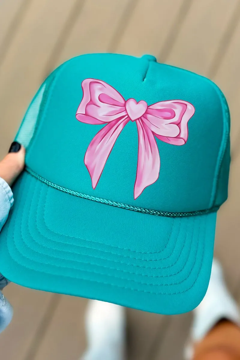 Heartstrings Coquette Bow Otto Jade Foam Front Trucker Hat