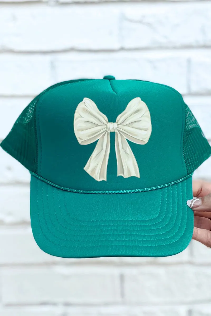 Ivory Coquette Bow Otto Jade Foam Front Trucker Hat