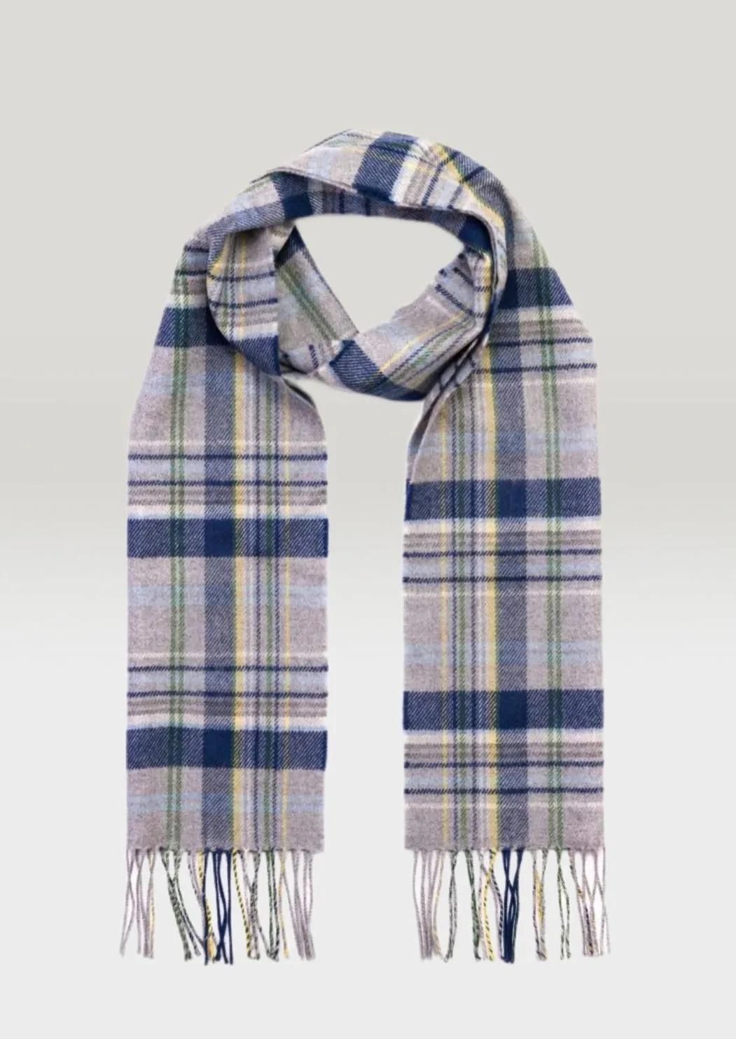 John Hanly Merino Scarf | Grey Blue Check