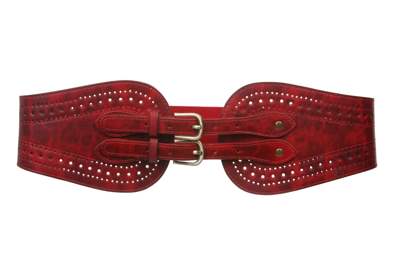 Ladies 5" Wide High Waist Fashion Double Buckles Stretch Belt