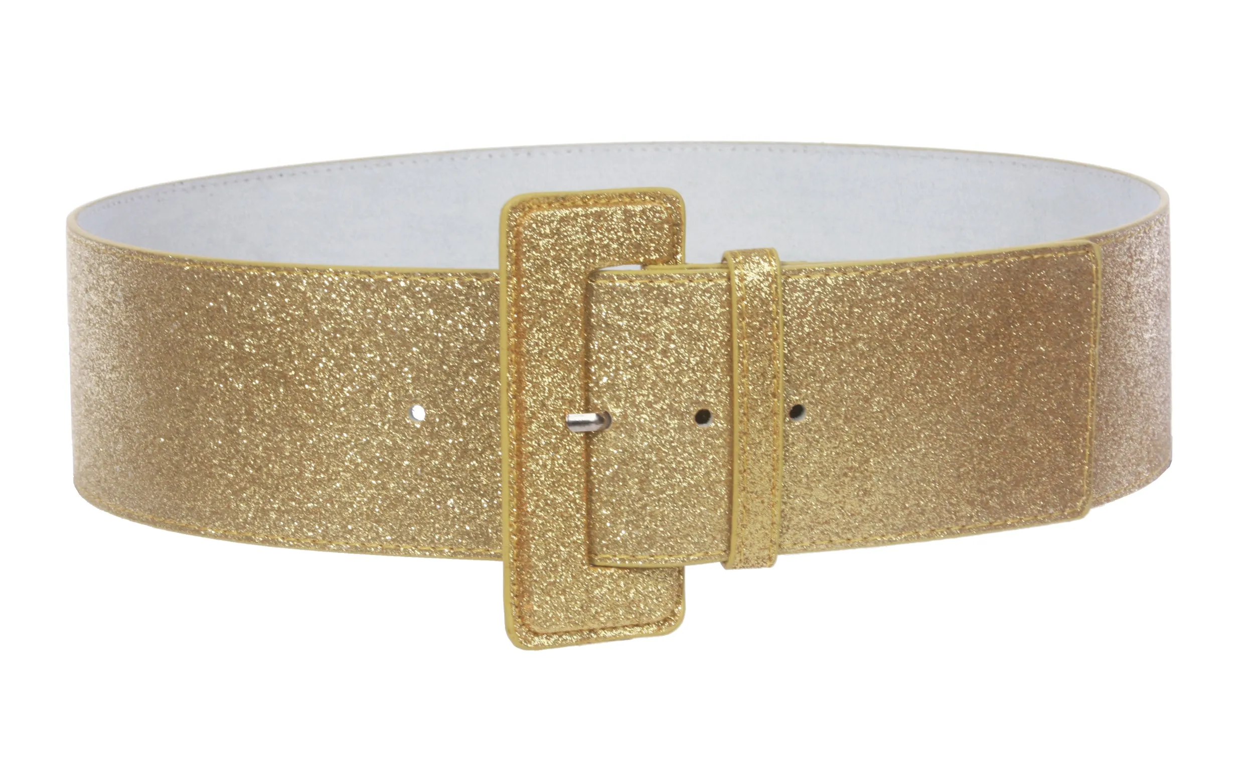 Ladies High Waist Wide Glitter Fashion Plain Leather Belt