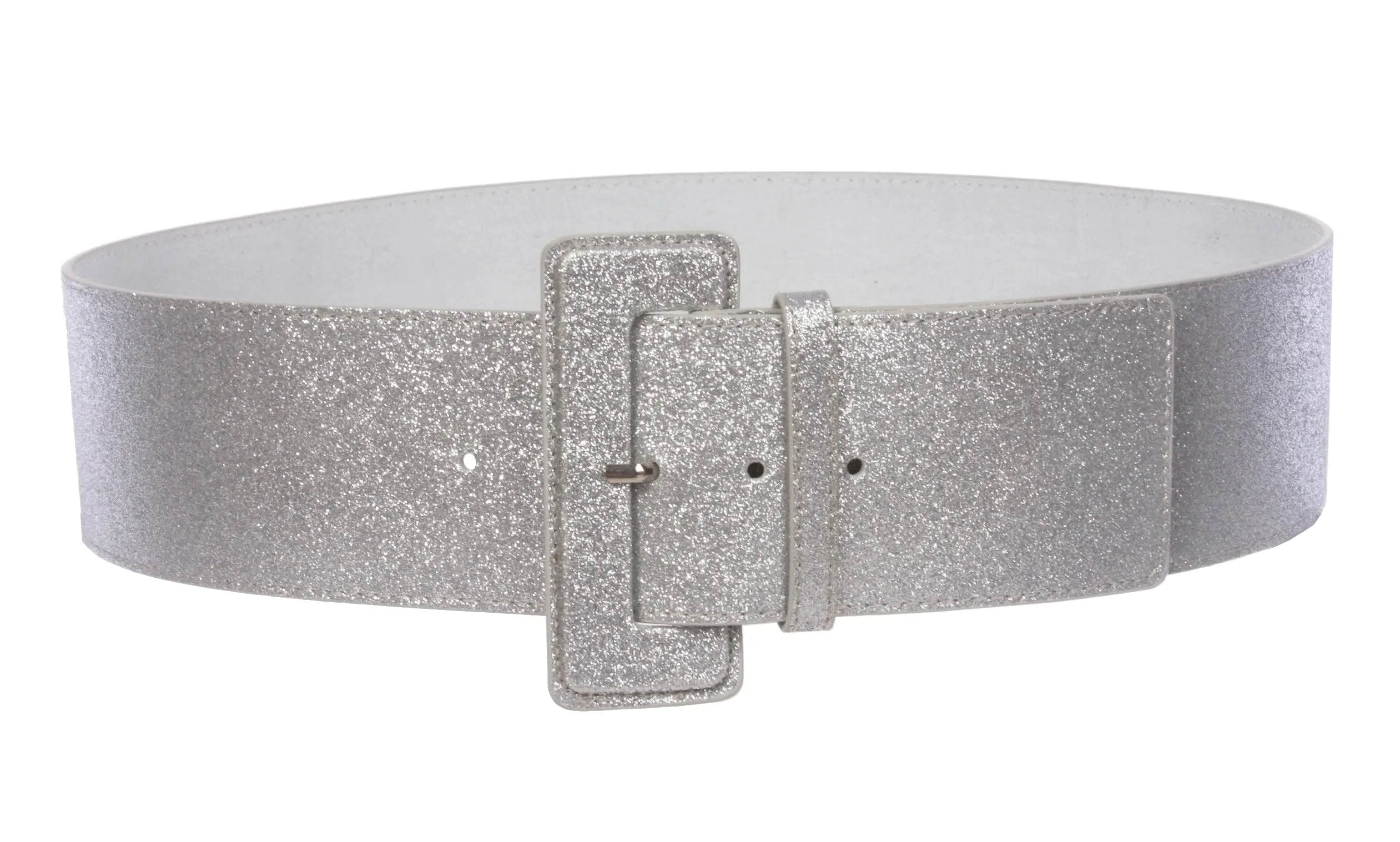 Ladies High Waist Wide Glitter Fashion Plain Leather Belt