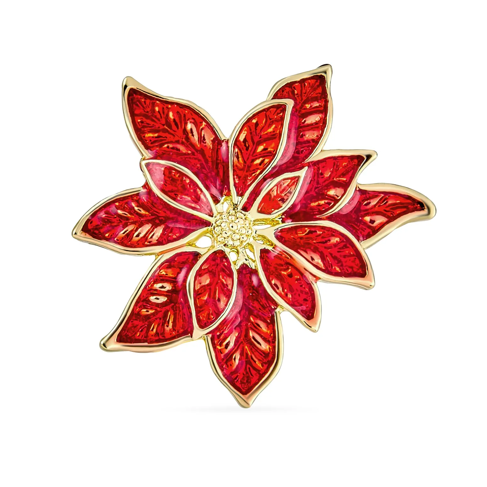 Large Statement Poinsettia Brooch Clip-On Earrings Christmas Jewelry Set Gold Plated