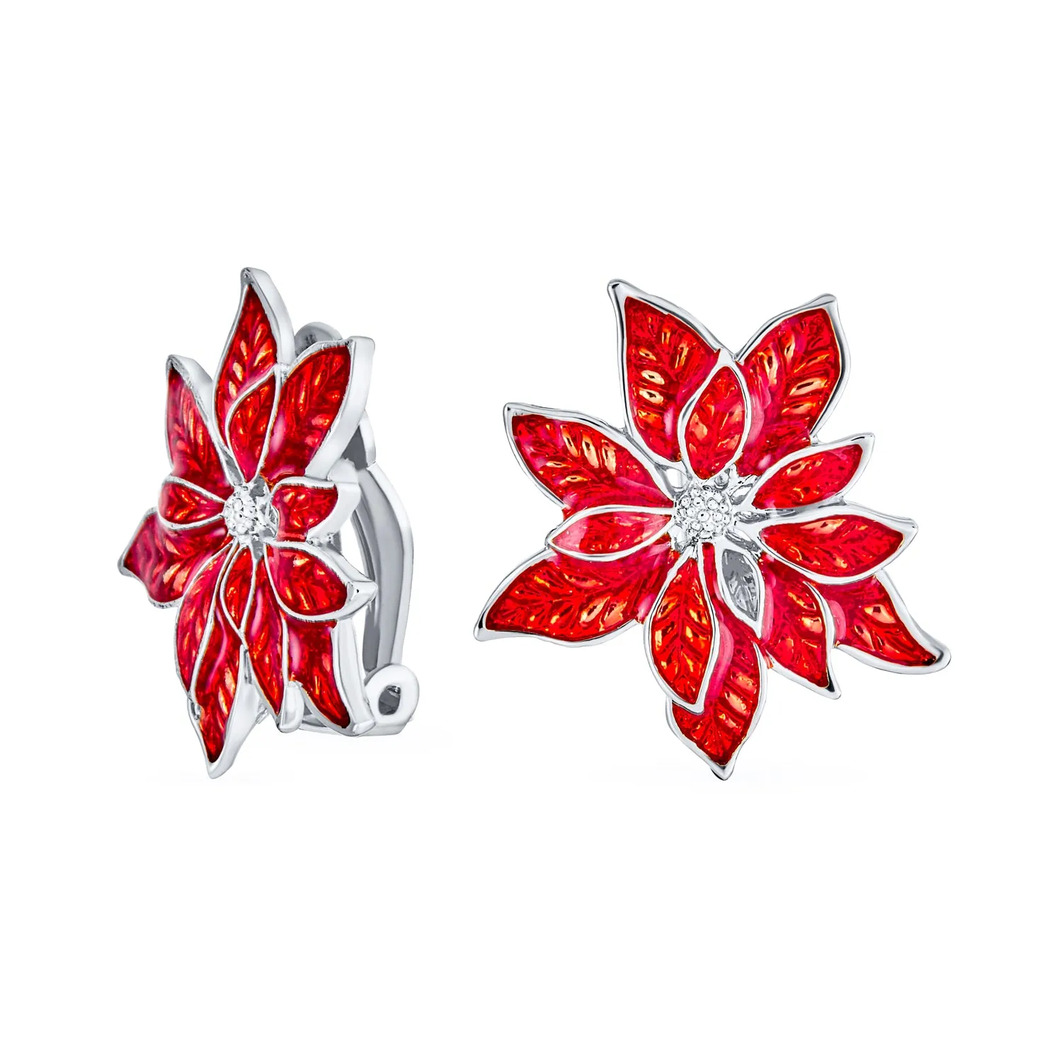 Large Statement Poinsettia Brooch Clip-On Earrings Christmas Jewelry Set Gold Plated