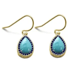 Larimar & Sapphire Teardrop Gold Plated Sterling Silver Earrings