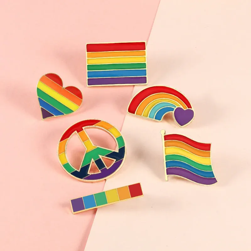 LGBT Rainbow Heart, Peace, and Love Enamel Brooch Pins Collection