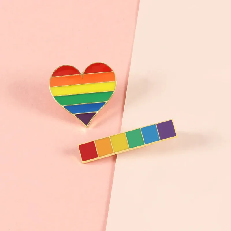 LGBT Rainbow Heart, Peace, and Love Enamel Brooch Pins Collection