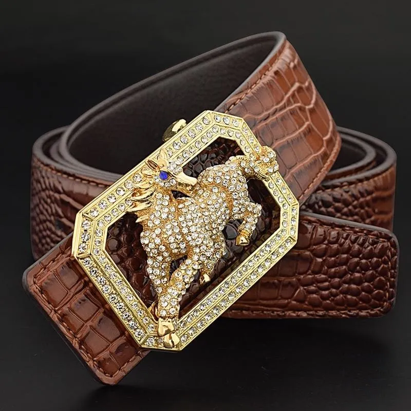 Luxury Genuine Leather Fashion Horse Buckle Designer Belts For Men