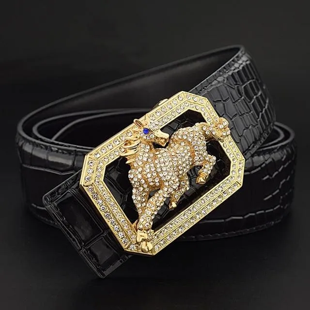 Luxury Genuine Leather Fashion Horse Buckle Designer Belts For Men