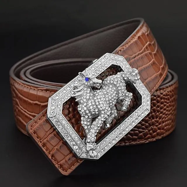 Luxury Genuine Leather Fashion Horse Buckle Designer Belts For Men