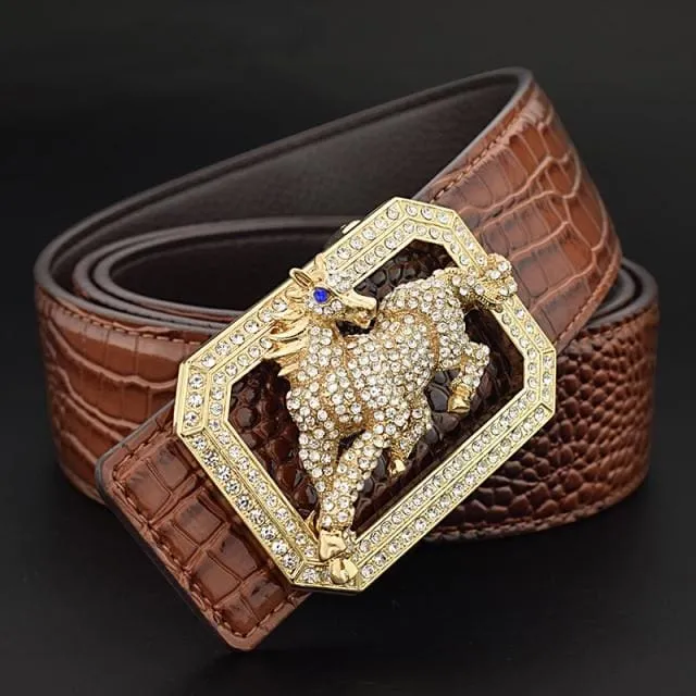 Luxury Genuine Leather Fashion Horse Buckle Designer Belts For Men