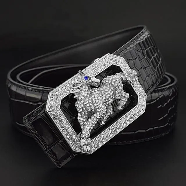 Luxury Genuine Leather Fashion Horse Buckle Designer Belts For Men