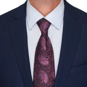 Magenta Oriental Paisley Woven Silk Tie