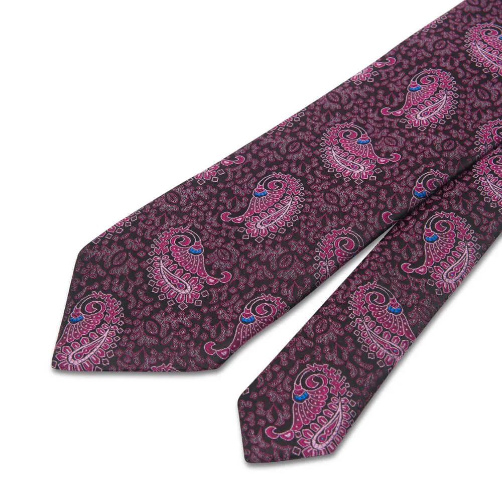 Magenta Oriental Paisley Woven Silk Tie