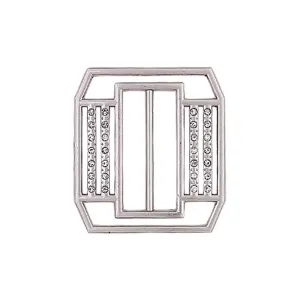 Matte Silver Sliding Sparkling Diamond Belt Buckle