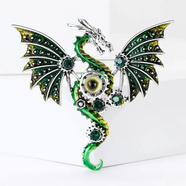 Mechanical Wyvern Rhinestone Brooch & Pendant