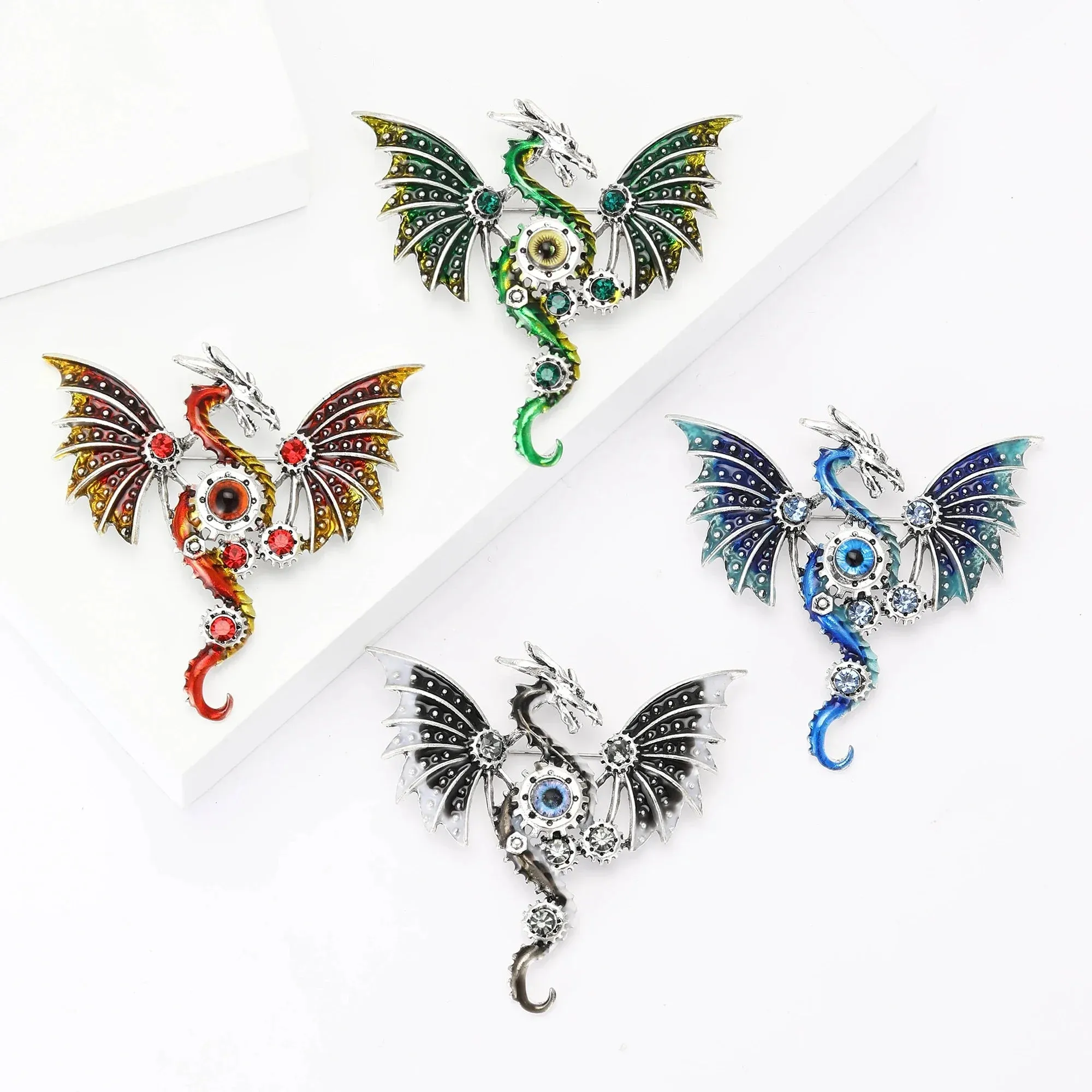 Mechanical Wyvern Rhinestone Brooch & Pendant