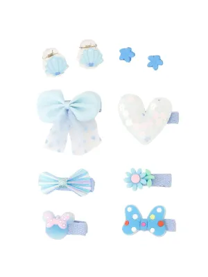 Melbees by Yellow Chimes Kids Hair Accessories for Girls Hair Accessories Combo Set Blue 10 Pcs Baby Girl's Hair Clips Set Cute Ponytail Holder Claw Clip Bow Clips For Girls Assortment Gift for Kids