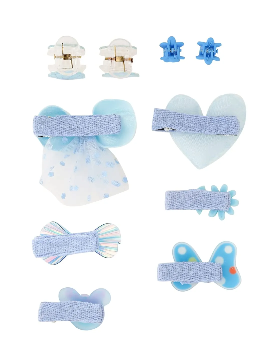 Melbees by Yellow Chimes Kids Hair Accessories for Girls Hair Accessories Combo Set Blue 10 Pcs Baby Girl's Hair Clips Set Cute Ponytail Holder Claw Clip Bow Clips For Girls Assortment Gift for Kids