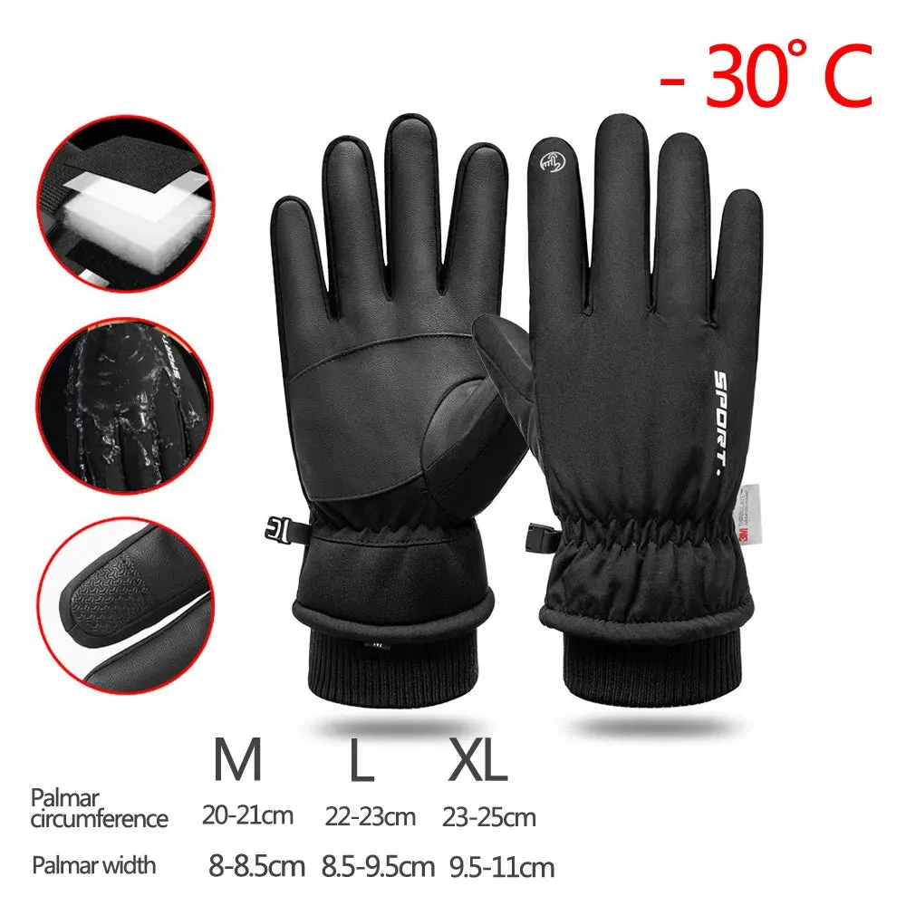 Men Winter Waterproof Cycling Gloves Outdoor Sports Running Motorcycle Ski Touch Screen Fleece Gloves Non-slip Warm Full Fingers