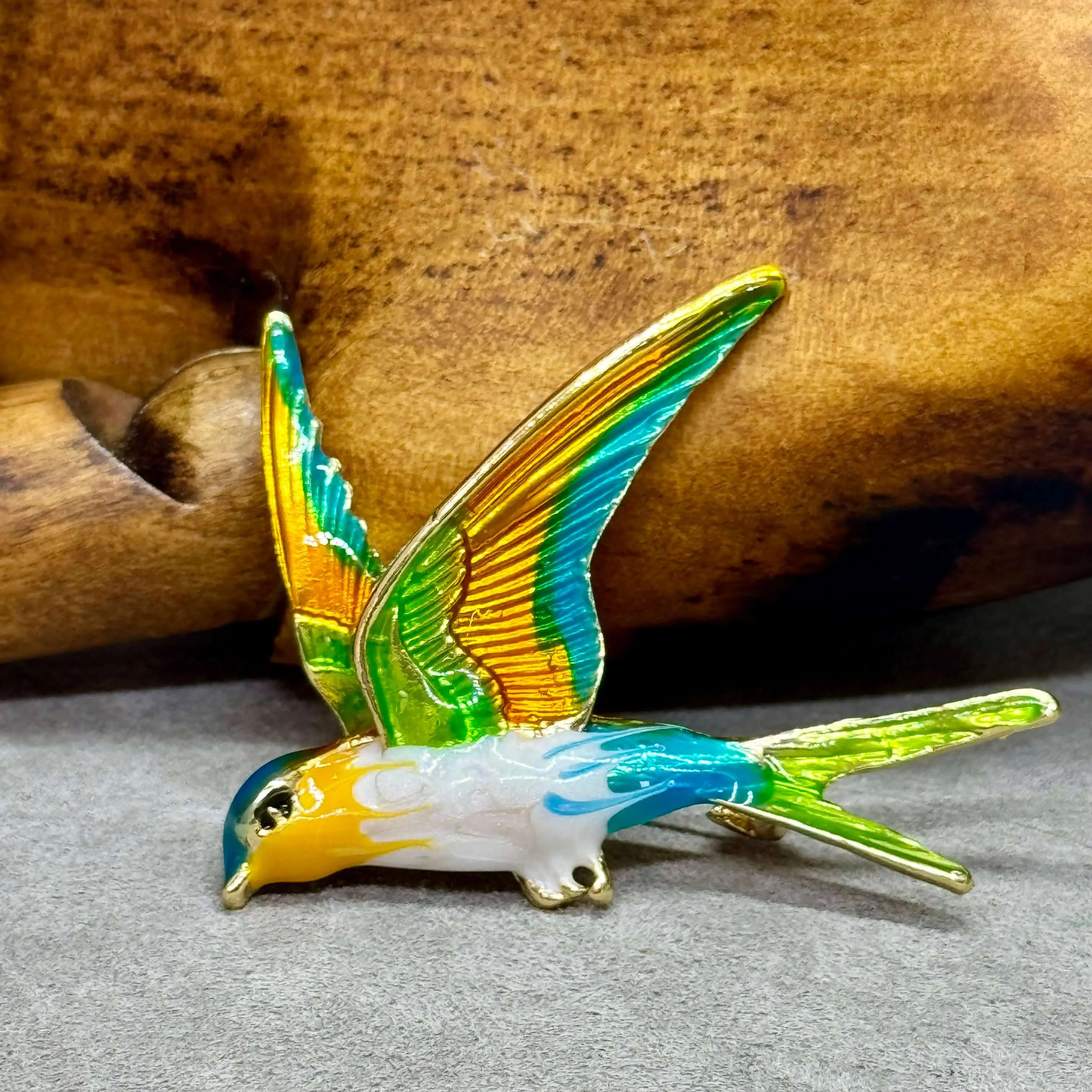 Multi-Coloured Enamel Swallow Brooch