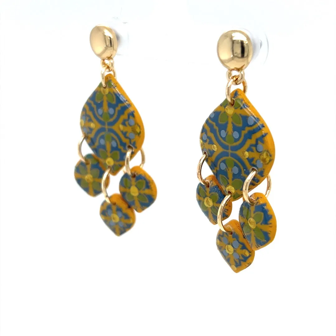 Orange & Blue Dangle Earrings With Tile Detail Small