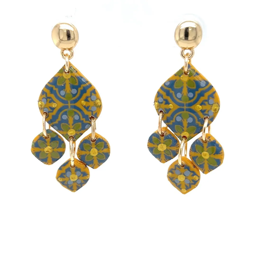 Orange & Blue Dangle Earrings With Tile Detail Small