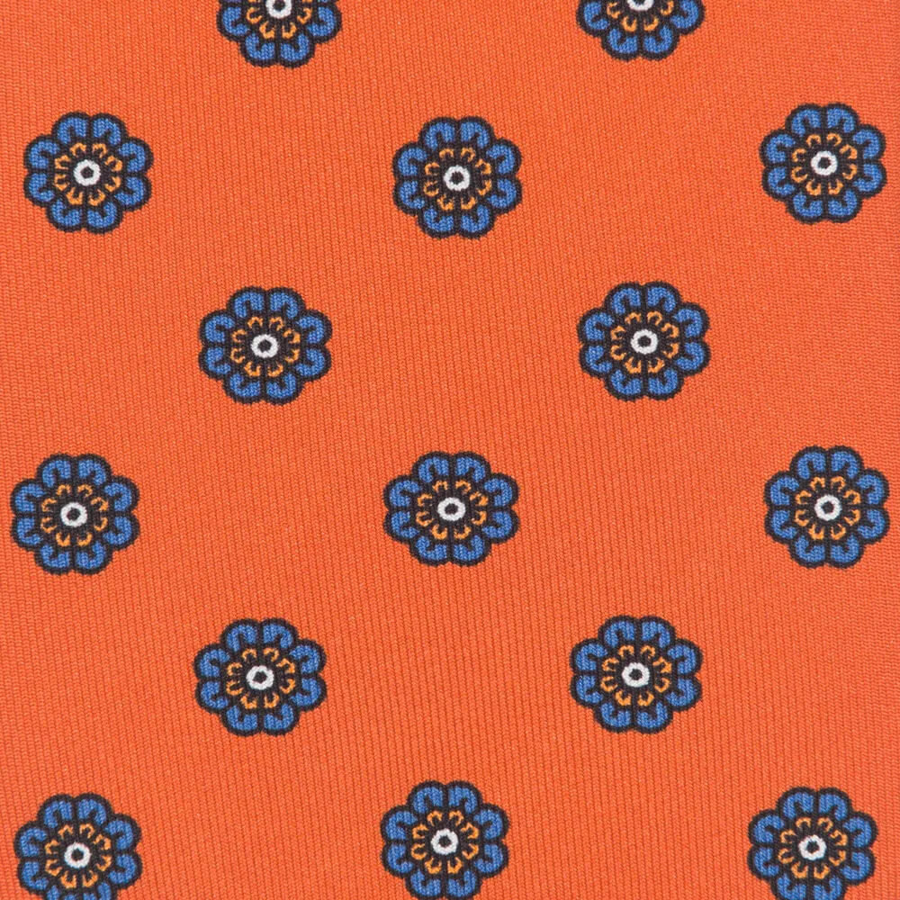 Orange and Blue Classic Flower Twill Silk Tie