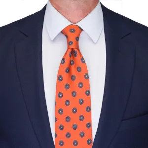 Orange and Blue Classic Flower Twill Silk Tie