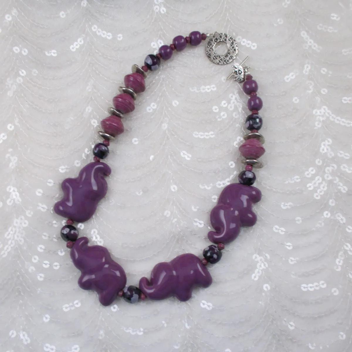 Orchid Handmade Kazuri Elephant Necklace