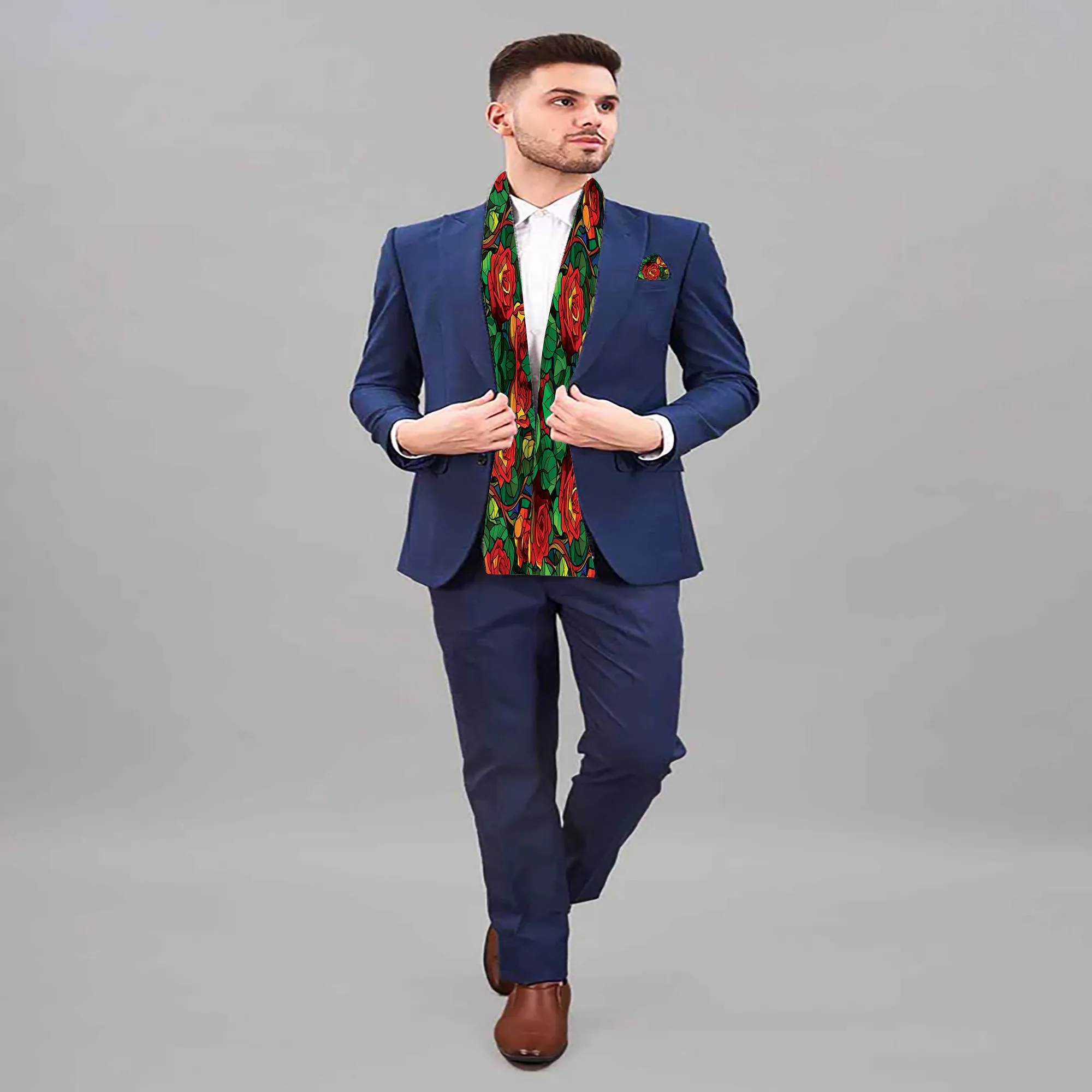 PAKISTANI BRAND SCARF AND POCKET SQUARE SET MEN PREMIUM COLLECTION - FLAMBOYANT FLOWER