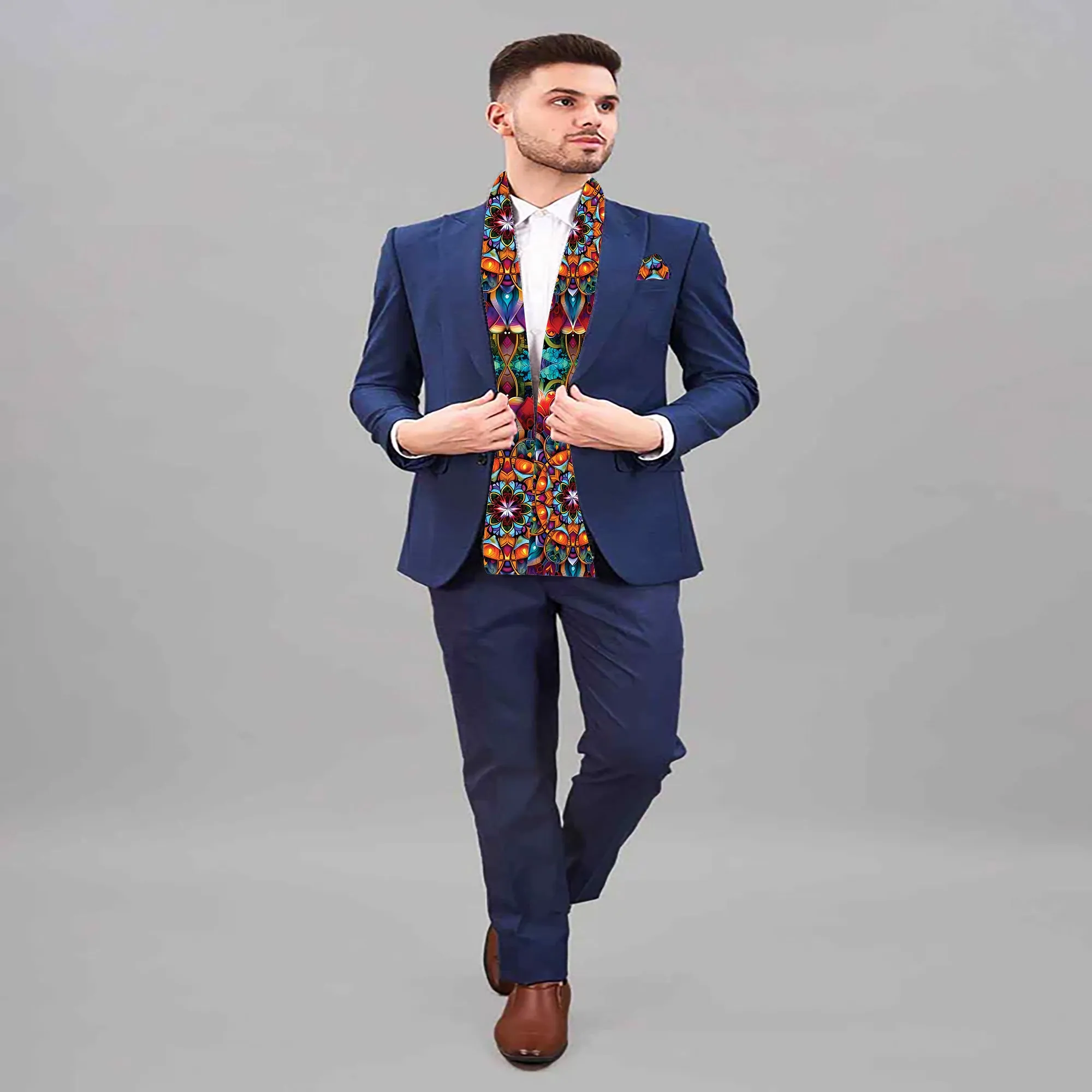 PAKISTANI BRAND SCARF AND POCKET SQUARE SET - MULTICOLOR MANDALA