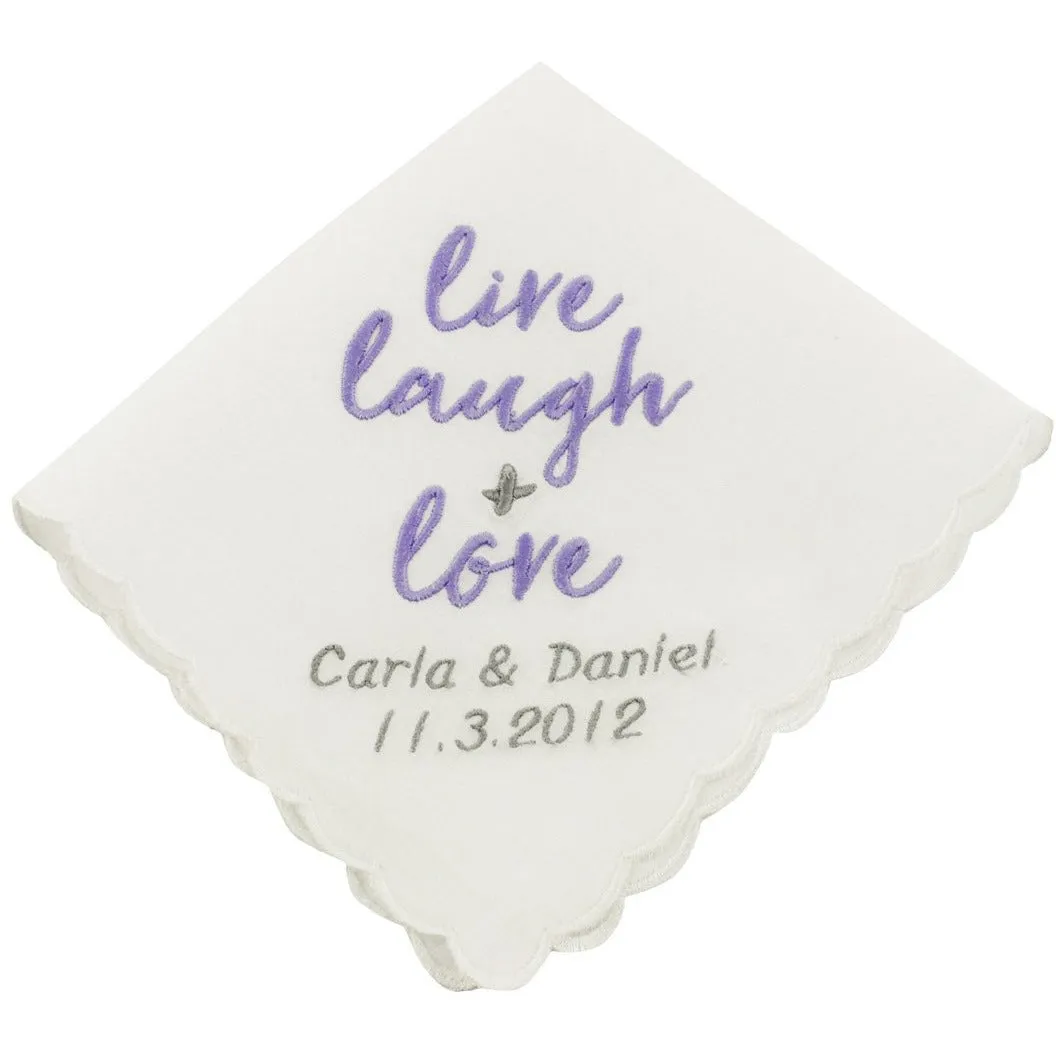 Personalized Live, Laugh & Love Wedding Handkerchief