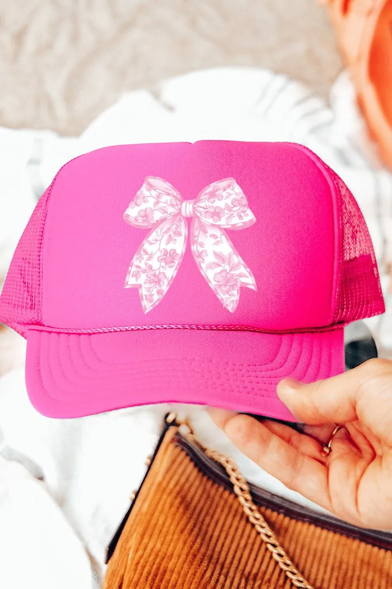 Pink Chinoiserie Coquette Bow Otto Neon Pink Foam Front Trucker Hat