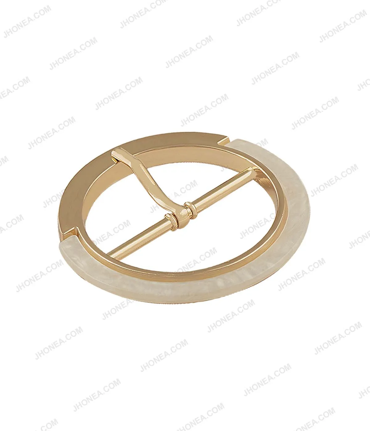 Premium Dual Shiny Gold with Natural White Glossy Prong Belt Buckle