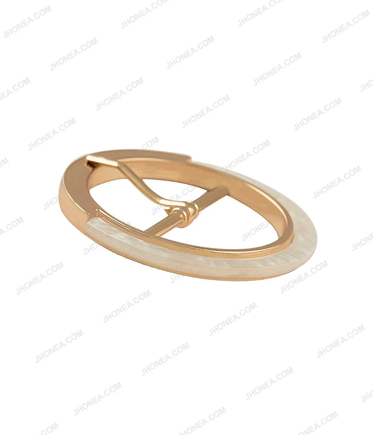 Premium Dual Shiny Gold with Natural White Glossy Prong Belt Buckle