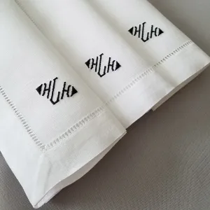 Premium White Linen Handkerchief Gift Set of 3 Monogrammed