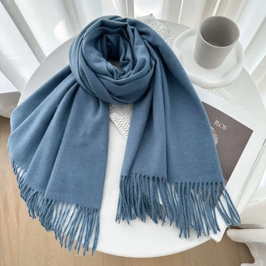 Pure Woolen Shawl Scarves - Denim