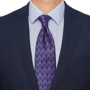 Purple and Blue Art Dèco Motif Satin Silk Tie