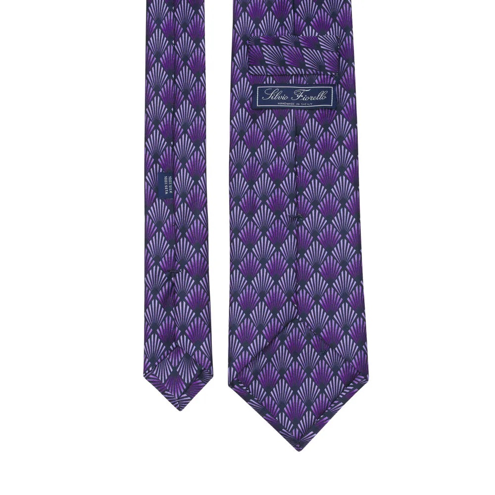 Purple and Blue Art Dèco Motif Satin Silk Tie