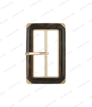 Rectangle Frame Shiny Gold with Horn Effect Accent Prong Belt Buckle