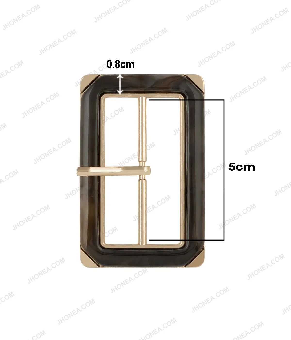 Rectangle Frame Shiny Gold with Horn Effect Accent Prong Belt Buckle