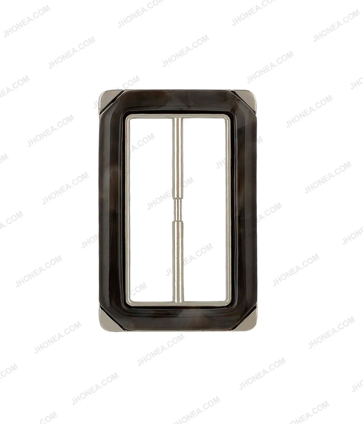 Rectangle Frame Shiny Gold with Horn Effect Accent Sliding Belt Buckle