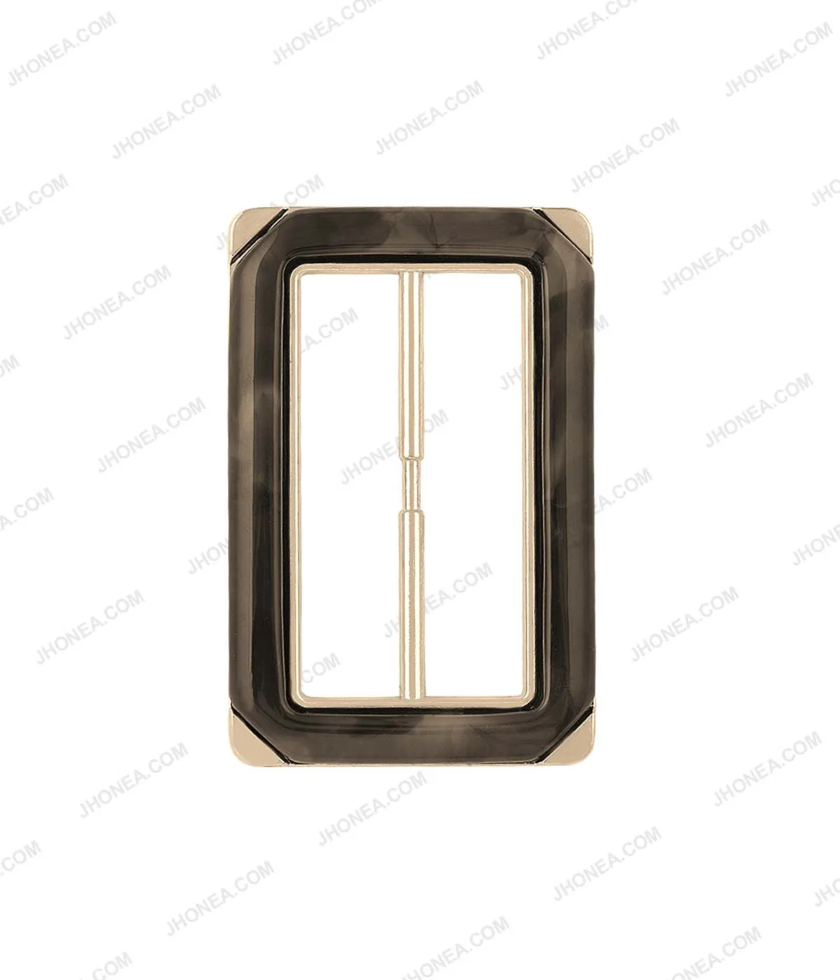 Rectangle Frame Shiny Gold with Horn Effect Accent Sliding Belt Buckle