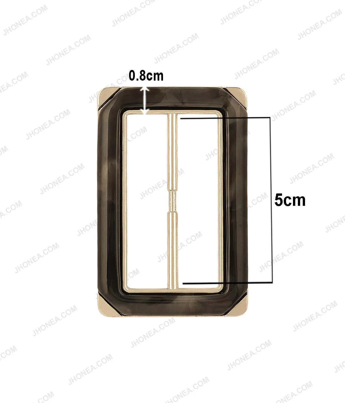 Rectangle Frame Shiny Gold with Horn Effect Accent Sliding Belt Buckle